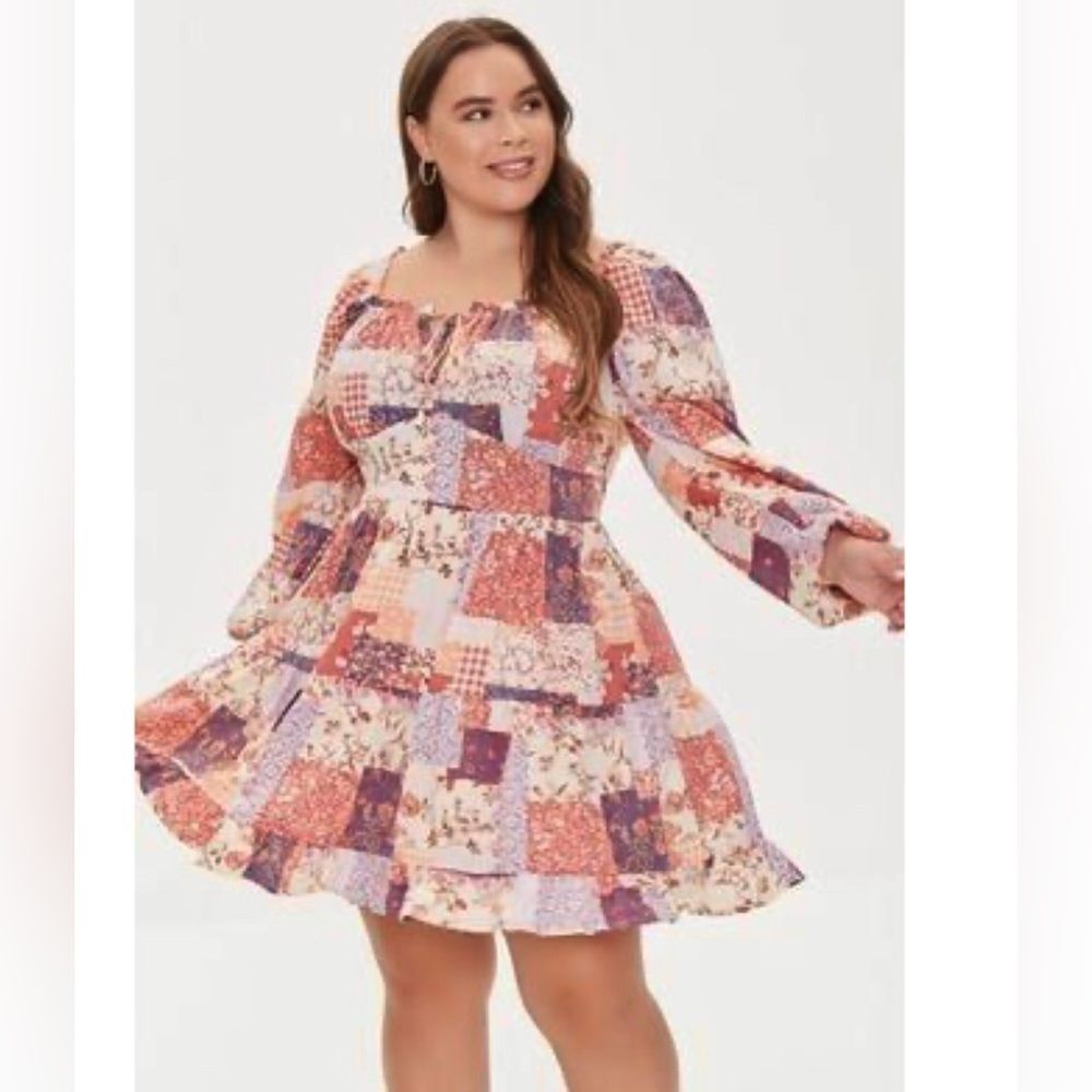 Boho patchwork long sleeve corset bodice dress size 0X
